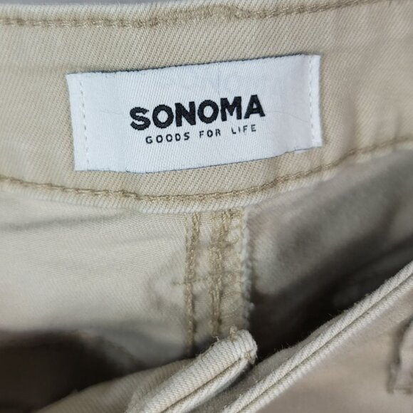 Sonoma Capri Straight Leg Jeans Tan Size 12 Zipper Button Pockets Rolled Cuffs - Picture 7 of 9